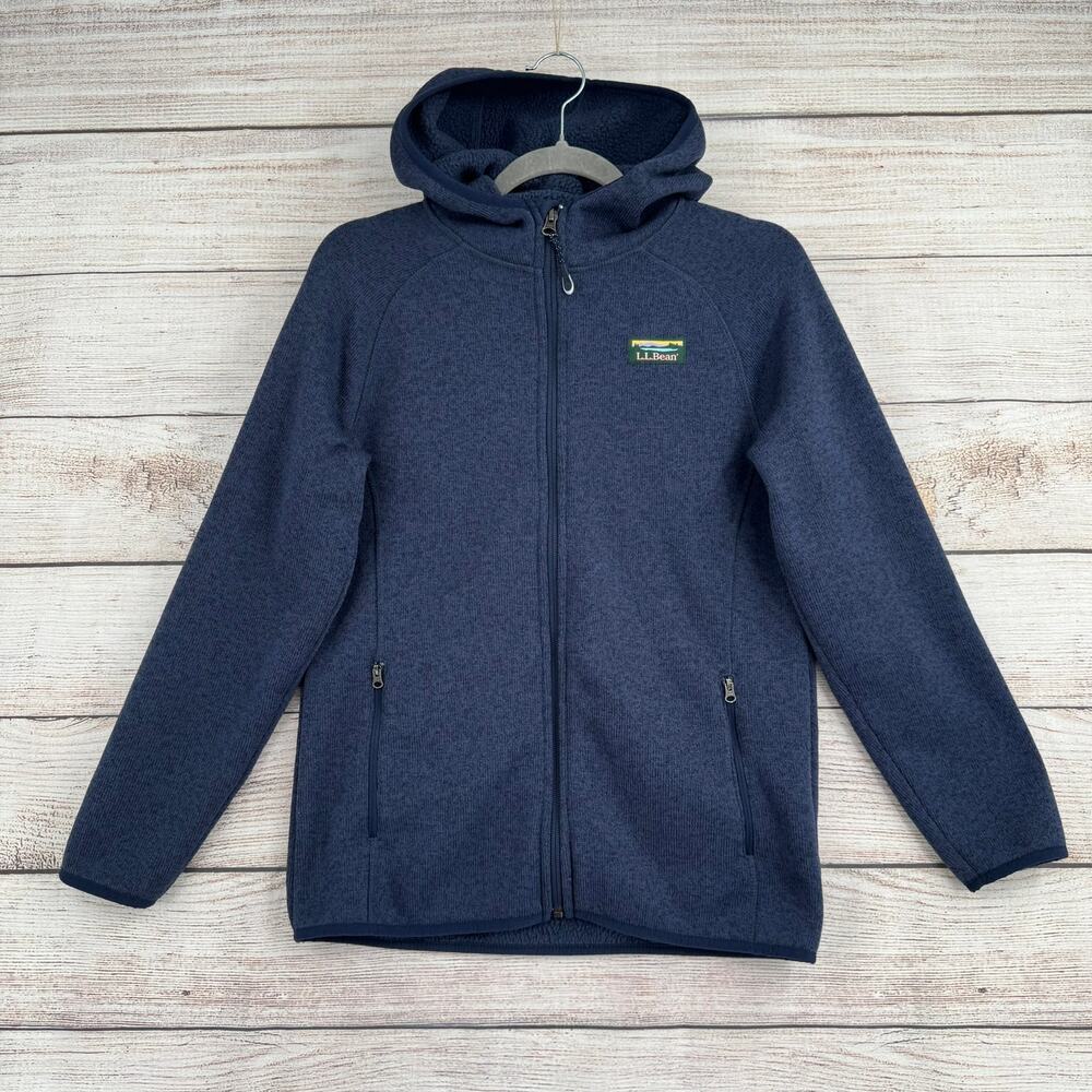 L.L. Bean Hooded Fleece Full Zip Jacket Youth Large 14-16 Heathered Blue